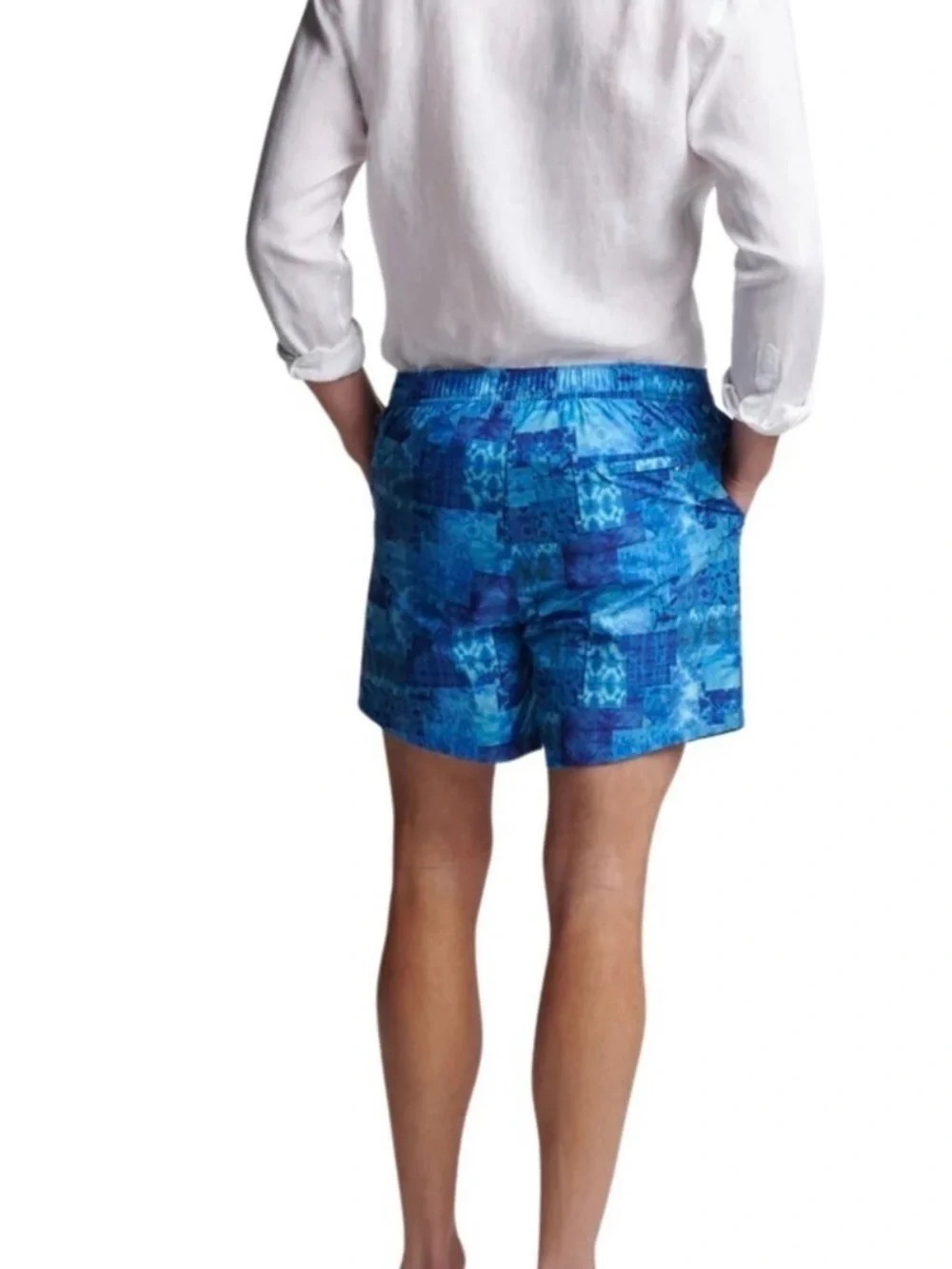 Peter Millar Crown Crafted Shibori Patchwork Swim Trunk Blue XL NWT Retail $110